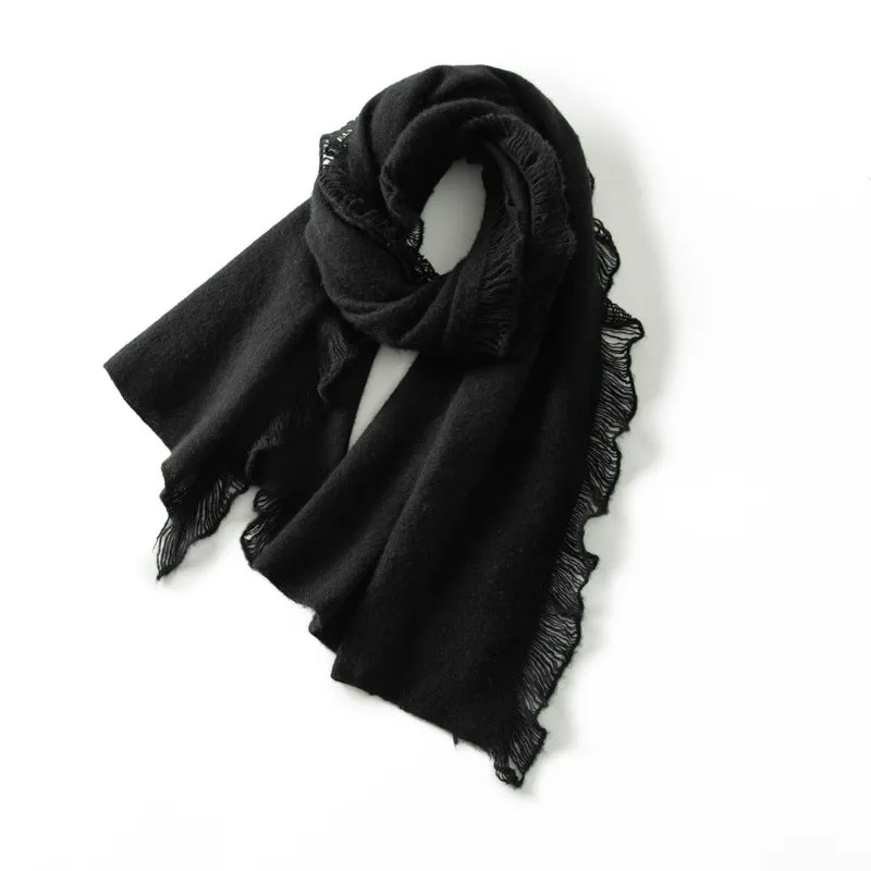 100% Pure Cashmere Thin Warm Solid color Fringed Knitted Shawl Scarf