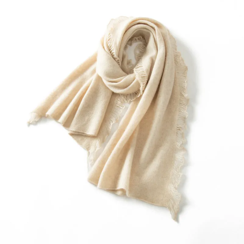 100% Pure Cashmere Thin Warm Solid color Fringed Knitted Shawl Scarf