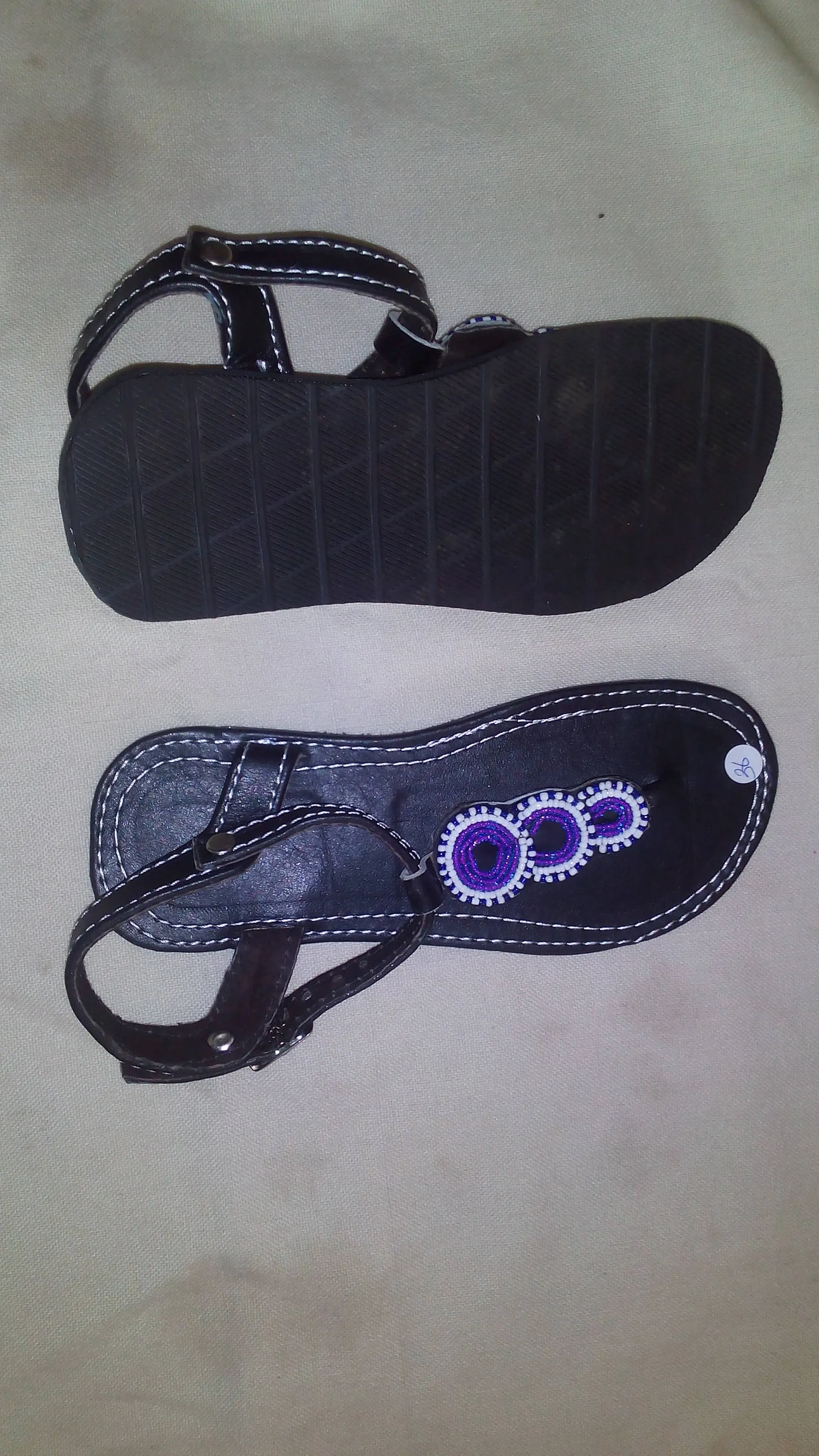 Black beaded with buckles masaai/maasai leather sandals