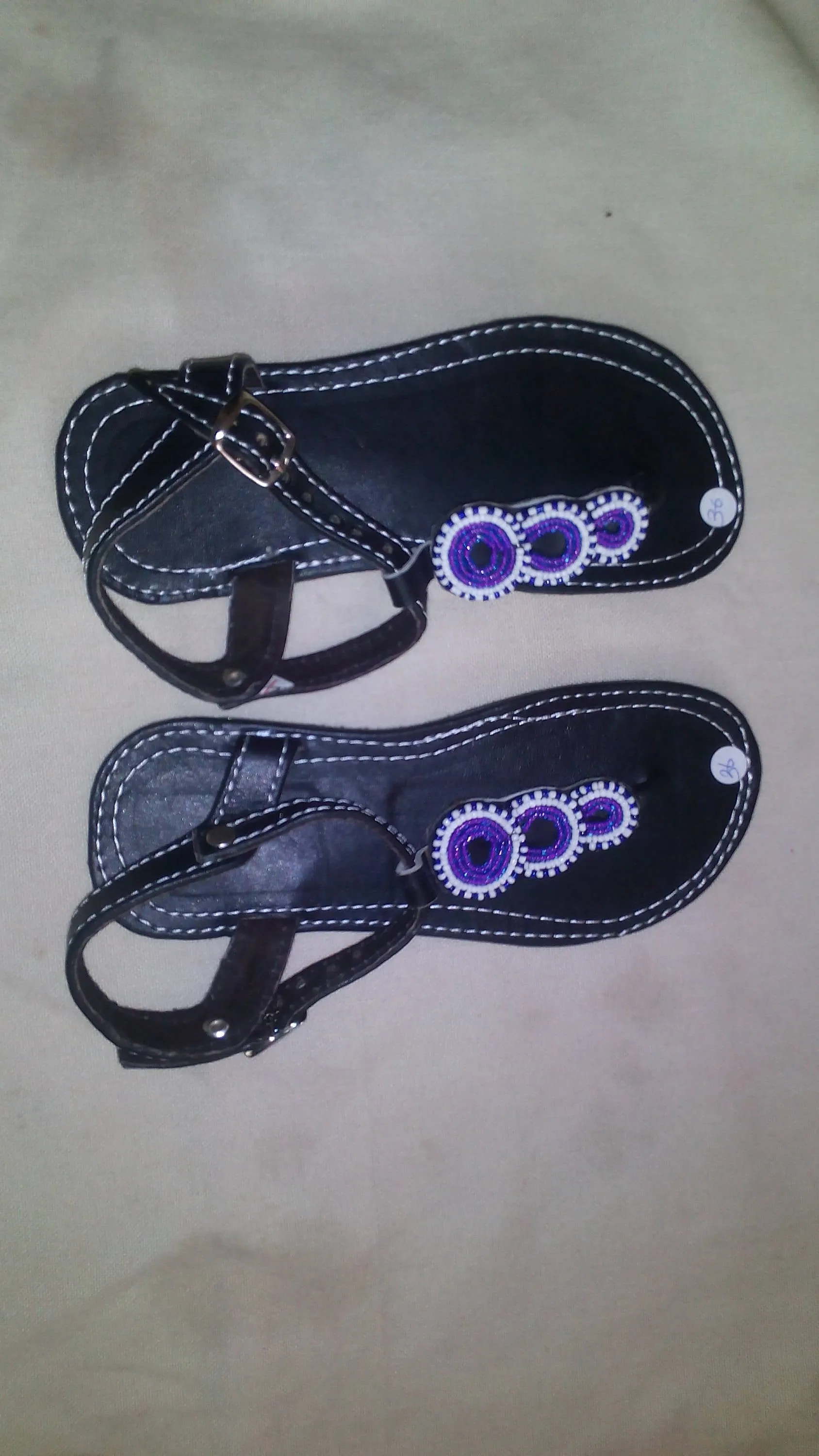 Black beaded with buckles masaai/maasai leather sandals