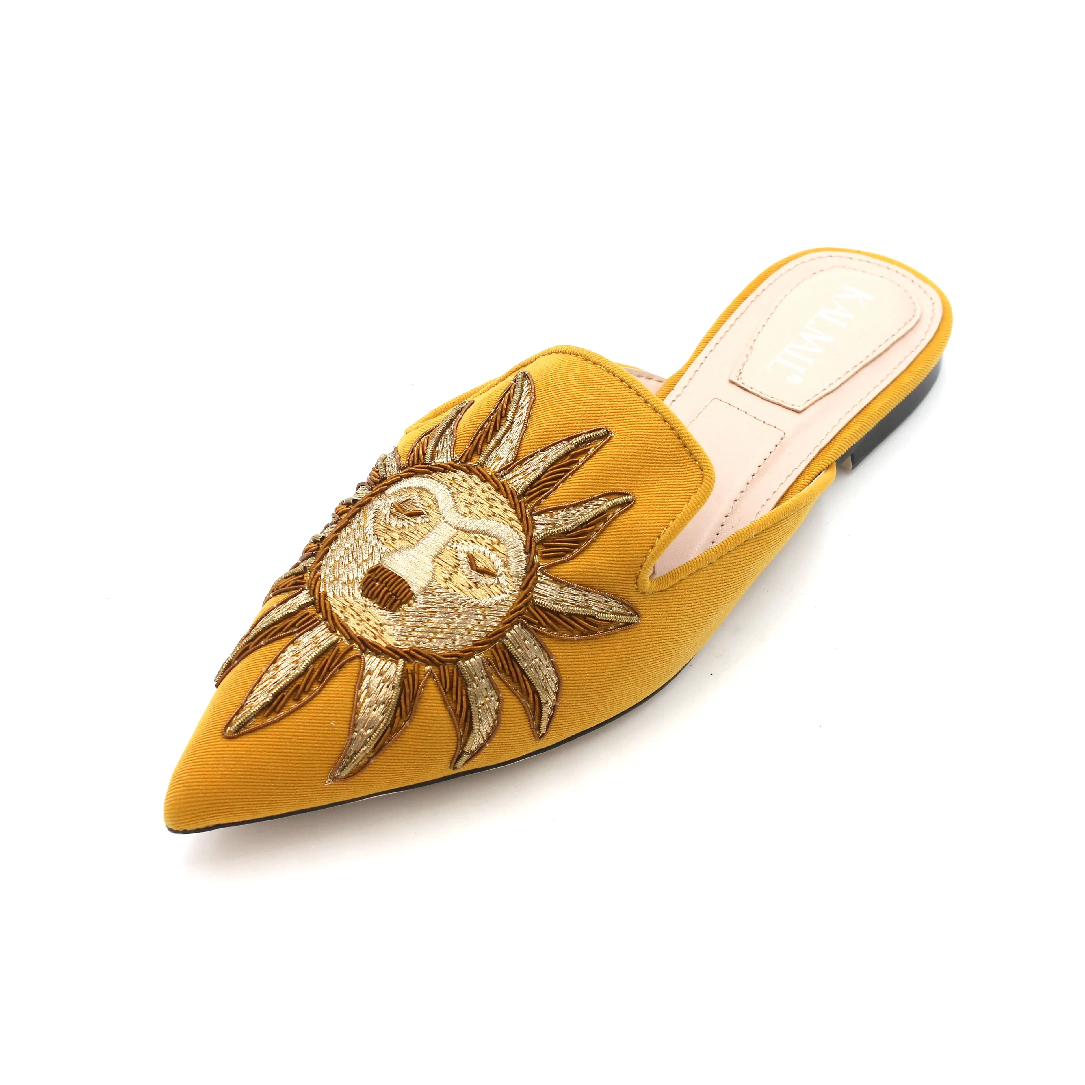 BOOPDO DESIGN BACKLESS LOAFERS WITH GOLD EMBROIDERY