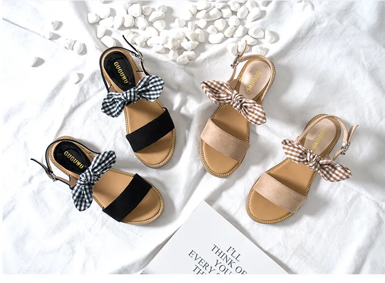 BOOPDO DESIGN BOW STRIPE SANDALS