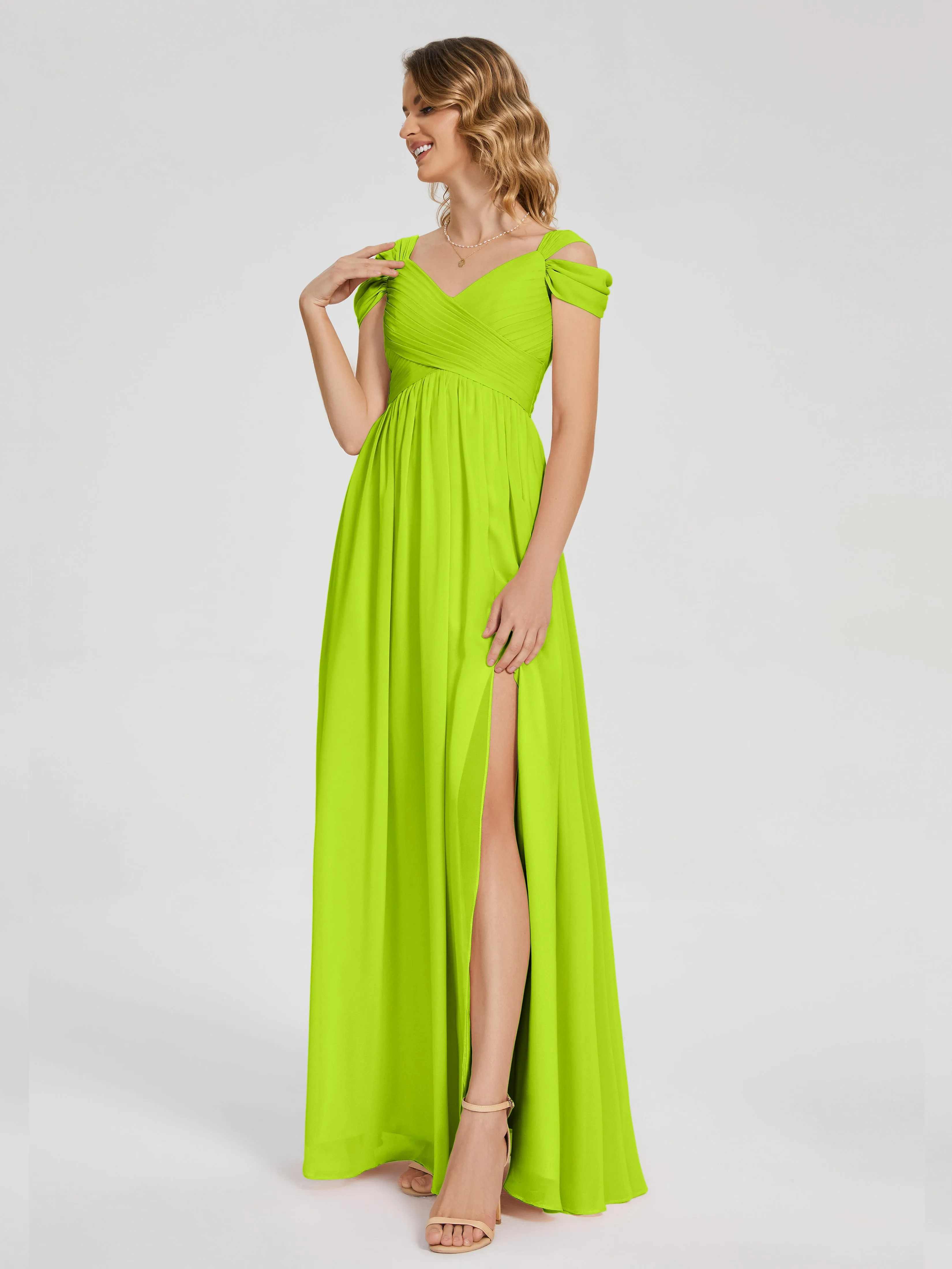 Bridesmaid Lime Green Dresses Charlee Flowy Split Chiffon Bridesmaid Dresses