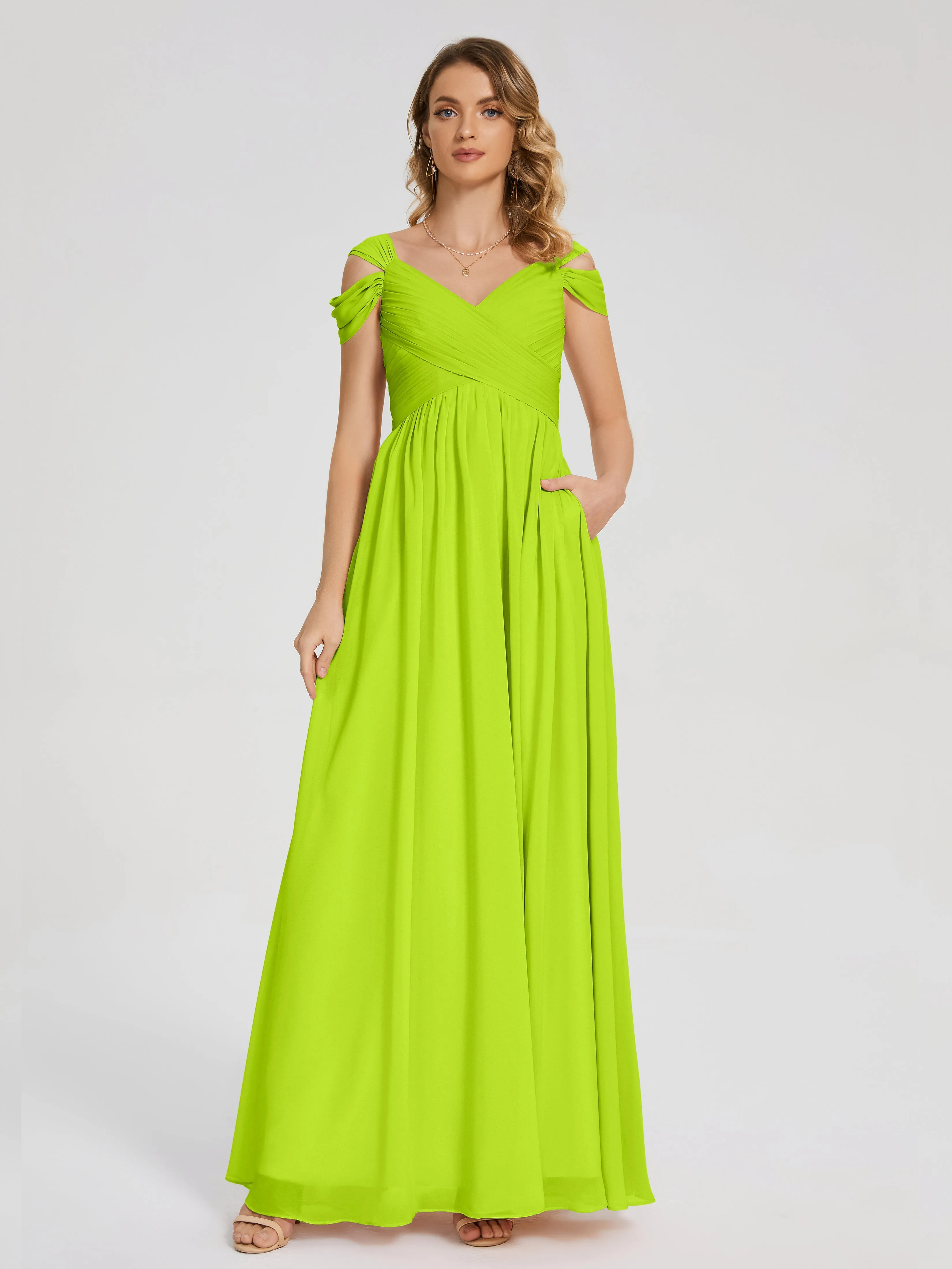 Bridesmaid Lime Green Dresses Charlee Flowy Split Chiffon Bridesmaid Dresses