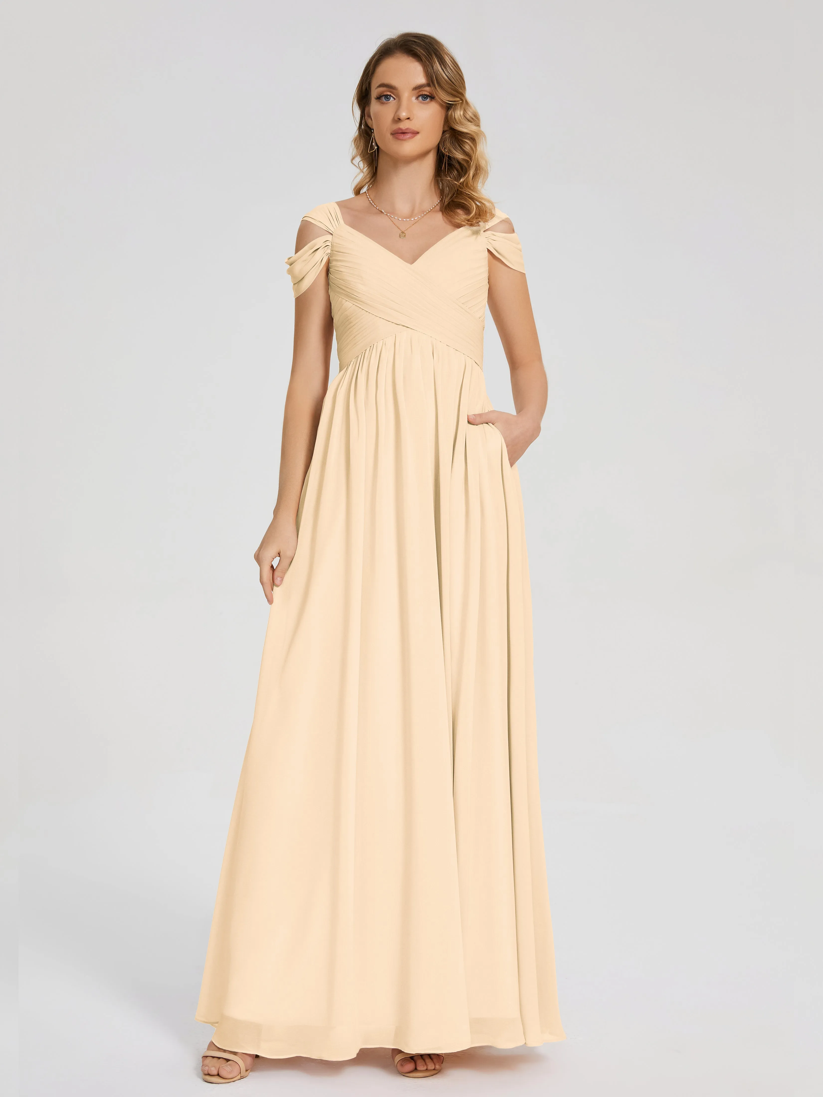 Bridesmaid Peach Dress Charlee Flowy Split Chiffon Bridesmaid Dresses