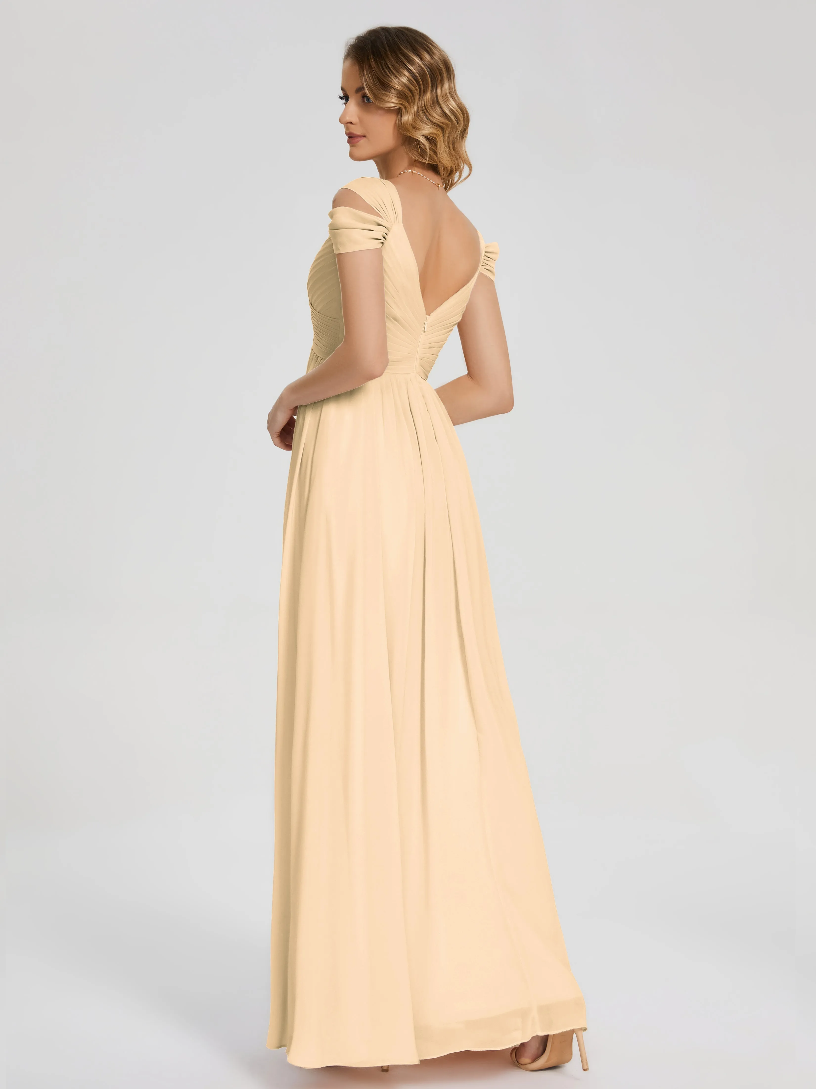 Bridesmaid Peach Dress Charlee Flowy Split Chiffon Bridesmaid Dresses