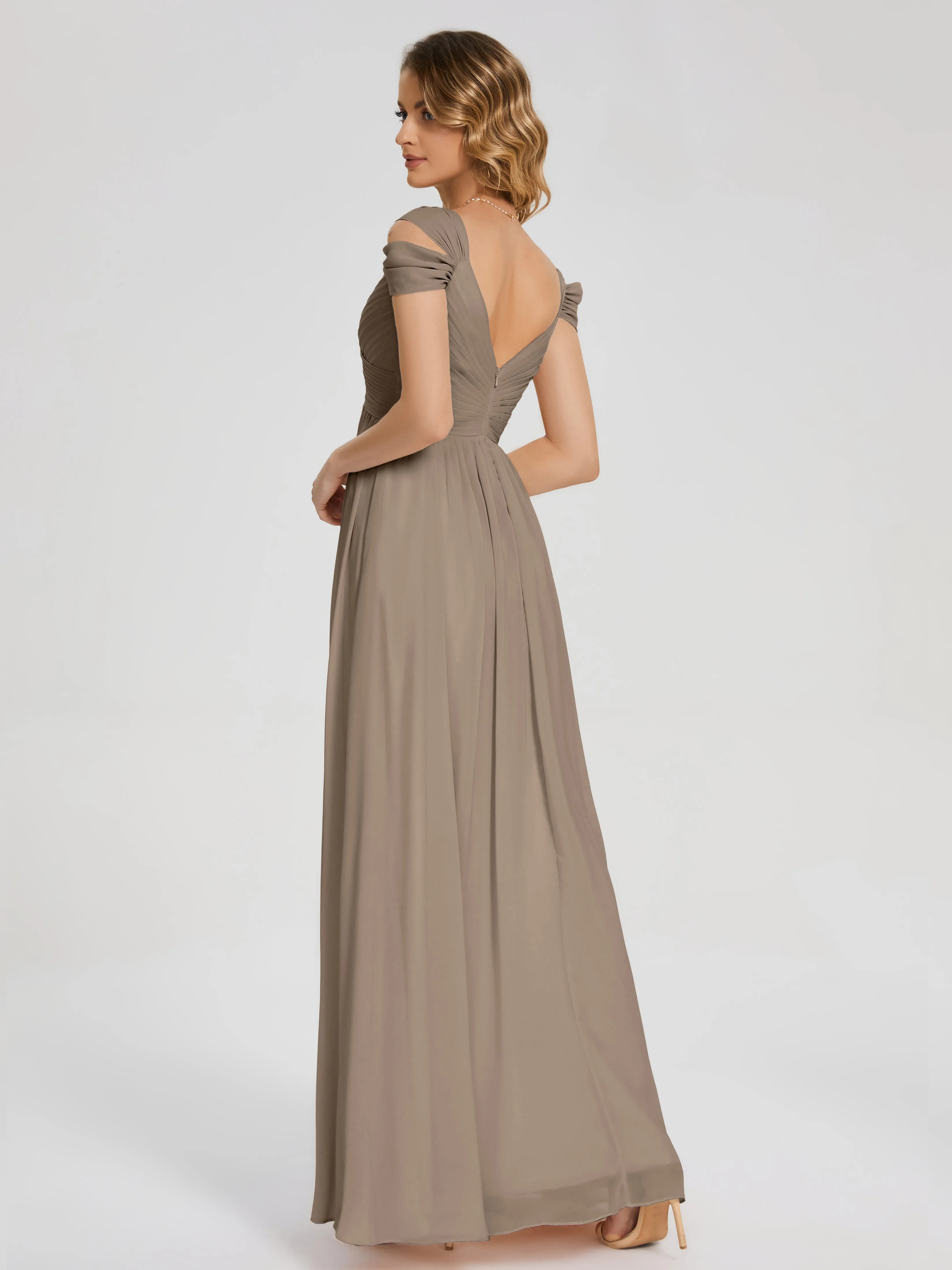 Bridesmaid Taupe Dress Charlee Flowy Split Chiffon Bridesmaid Dresses