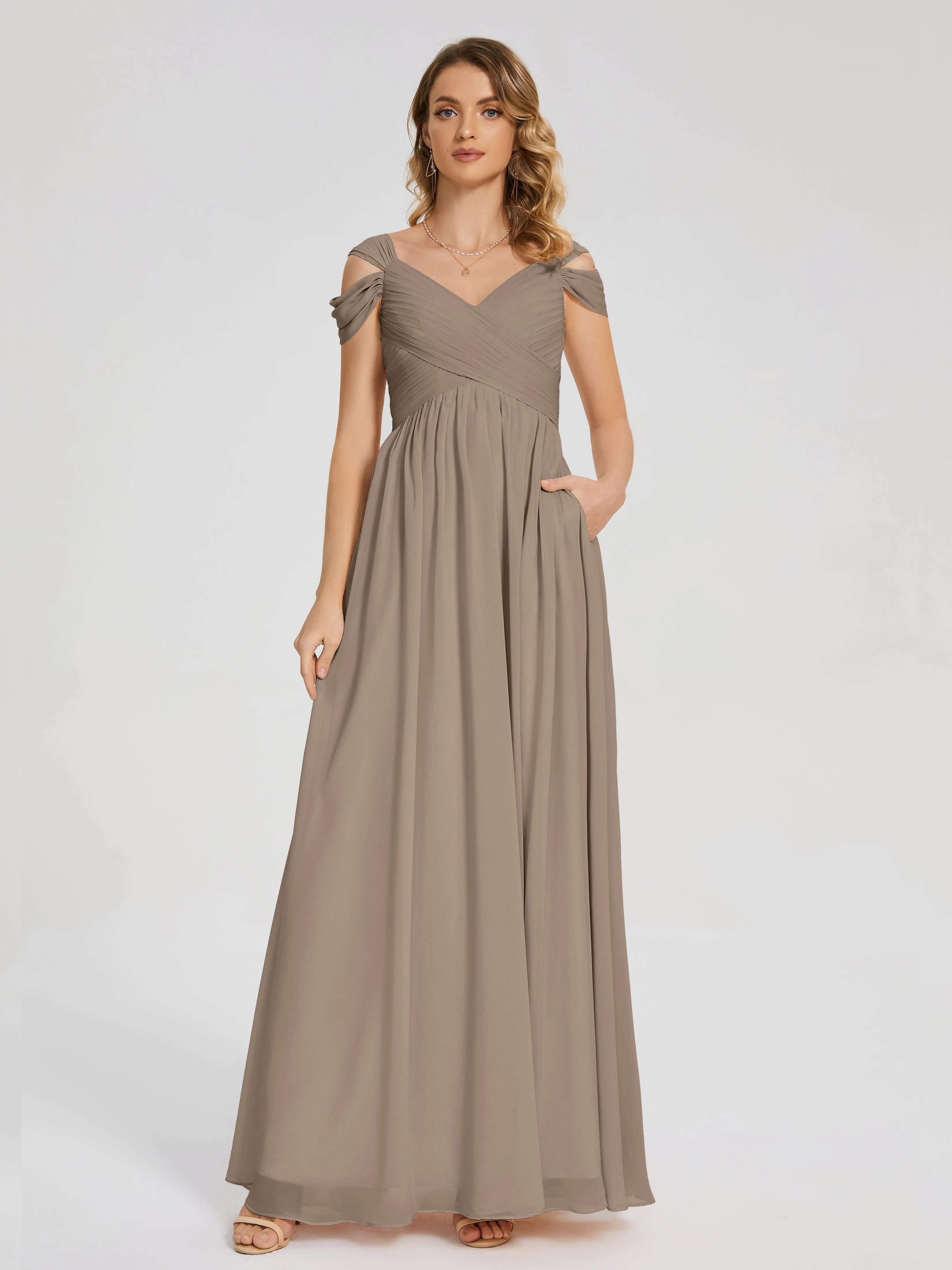 Bridesmaid Taupe Dress Charlee Flowy Split Chiffon Bridesmaid Dresses