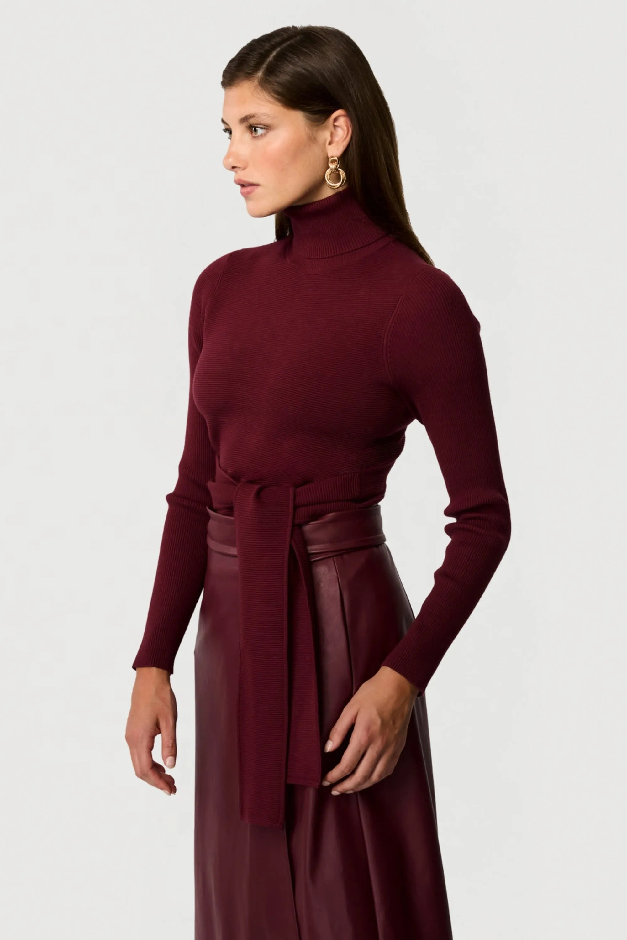 Brielle Tie-front Long Sleeve Turtleneck