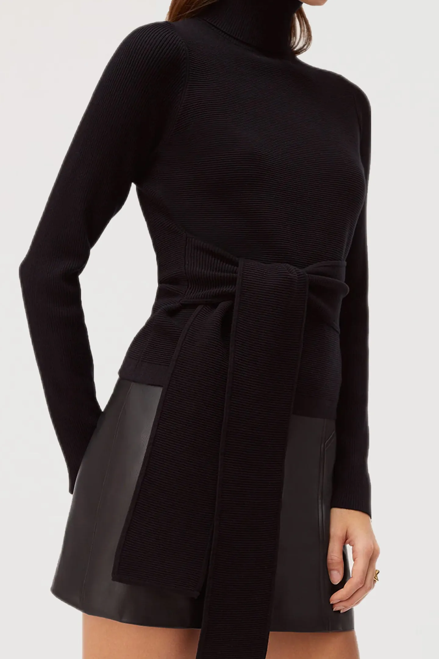 Brielle Tie-front Long Sleeve Turtleneck