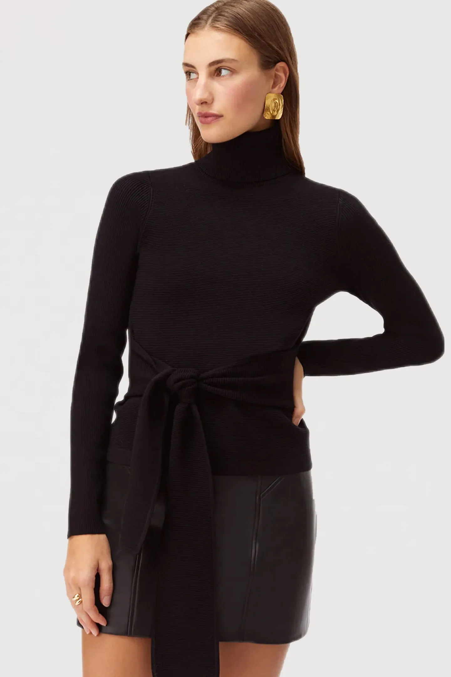 Brielle Tie-front Long Sleeve Turtleneck