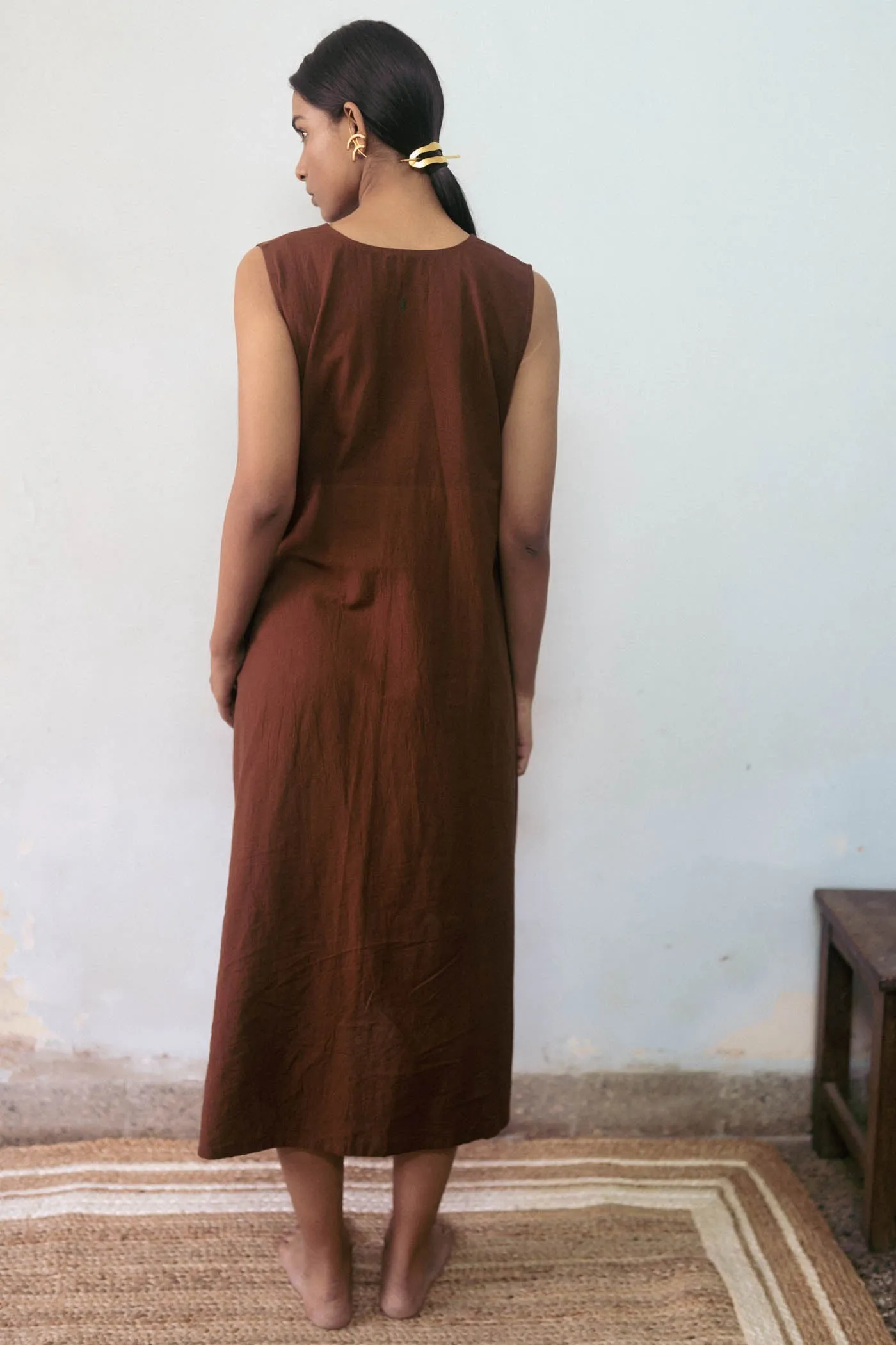 Brown Flowy Midi Dress