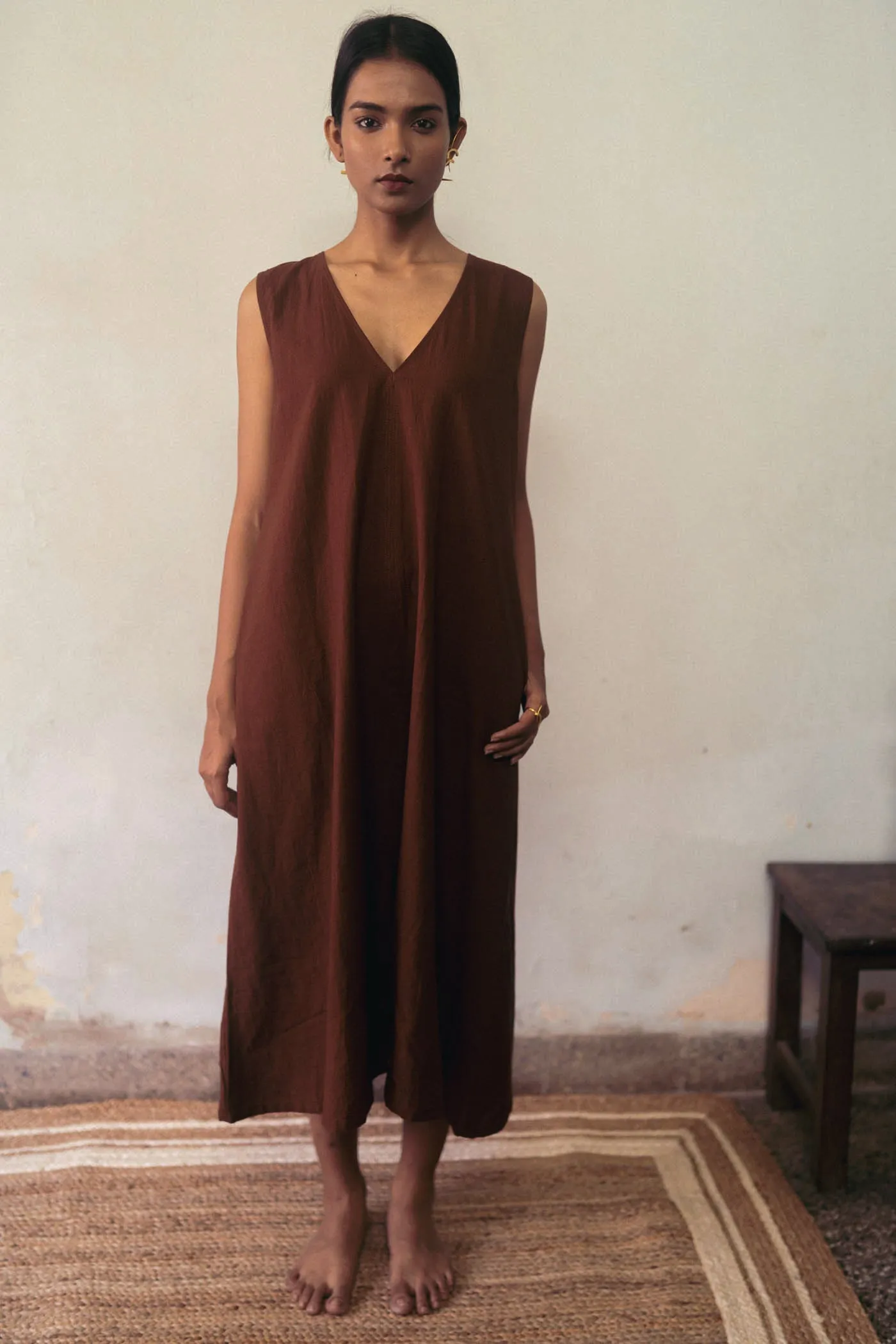 Brown Flowy Midi Dress