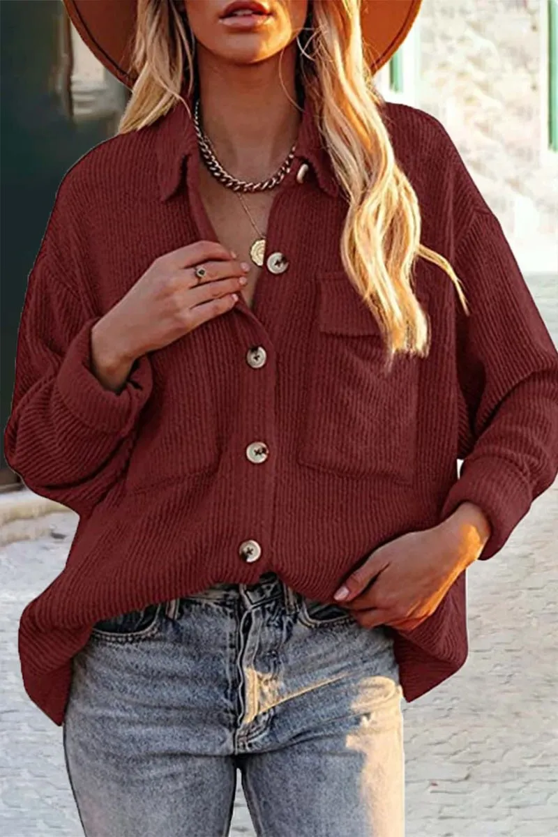 Button-Up Knit Corduroy Jacket