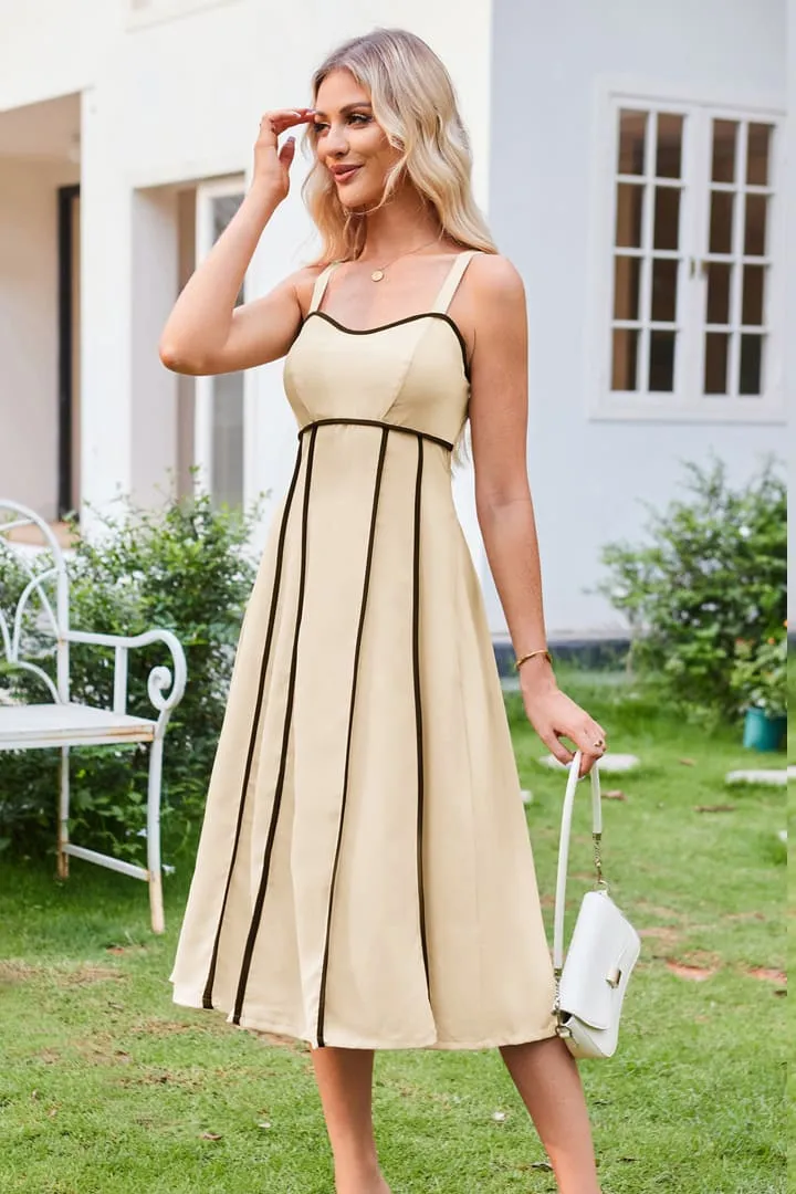 Casual Spaghetti Straps Smocked Sleeveless Flowy Midi Dress