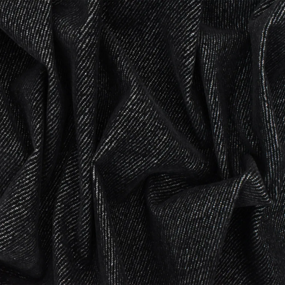 Cat Black-Gray Velvet Twill-Like Stretch Polyester Double Knit Fabric