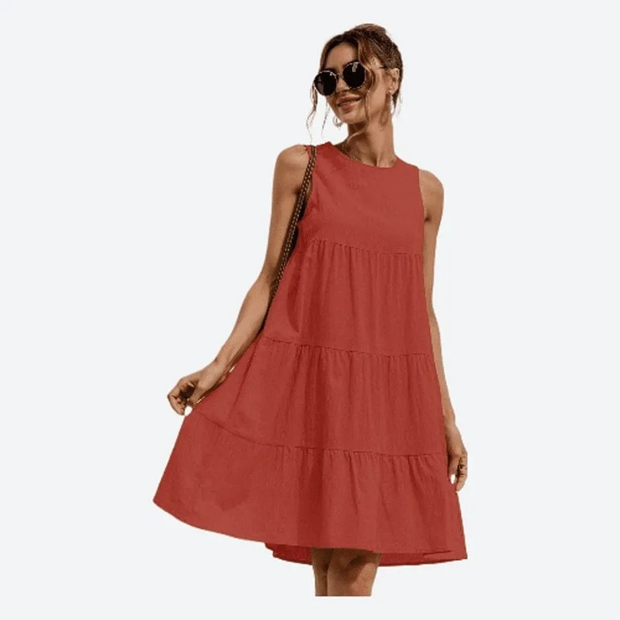 Chic Sleeveless Tiered Cotton Dresses