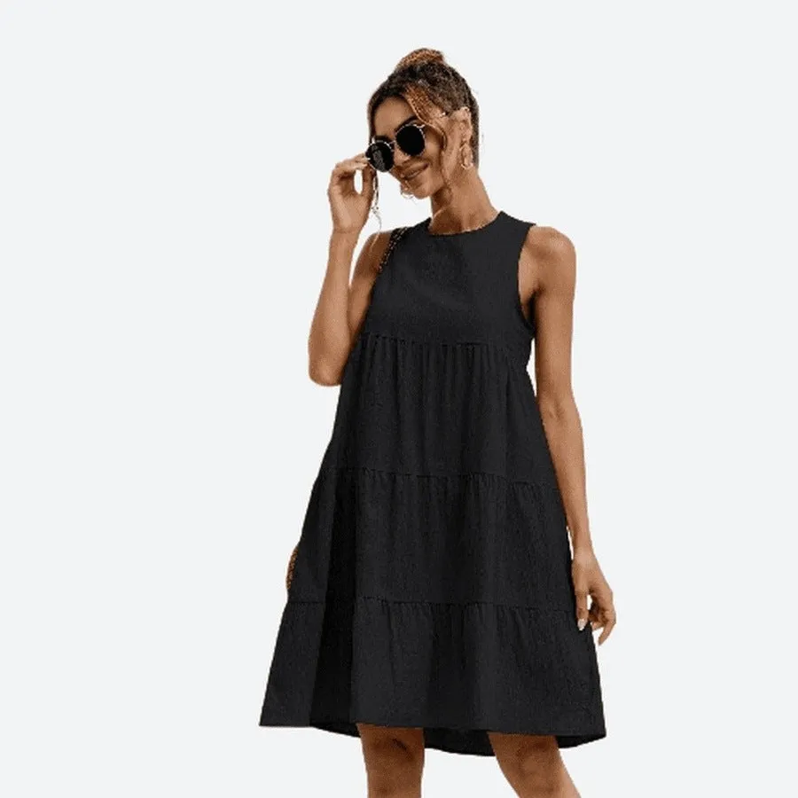 Chic Sleeveless Tiered Cotton Dresses