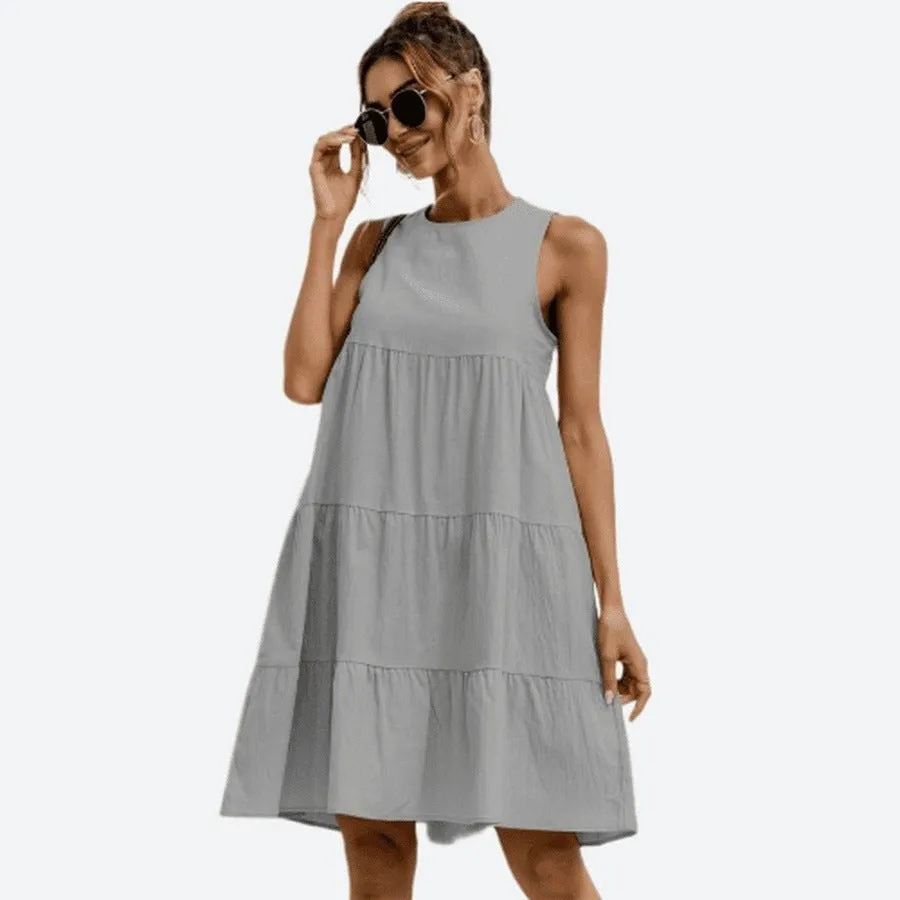 Chic Sleeveless Tiered Cotton Dresses