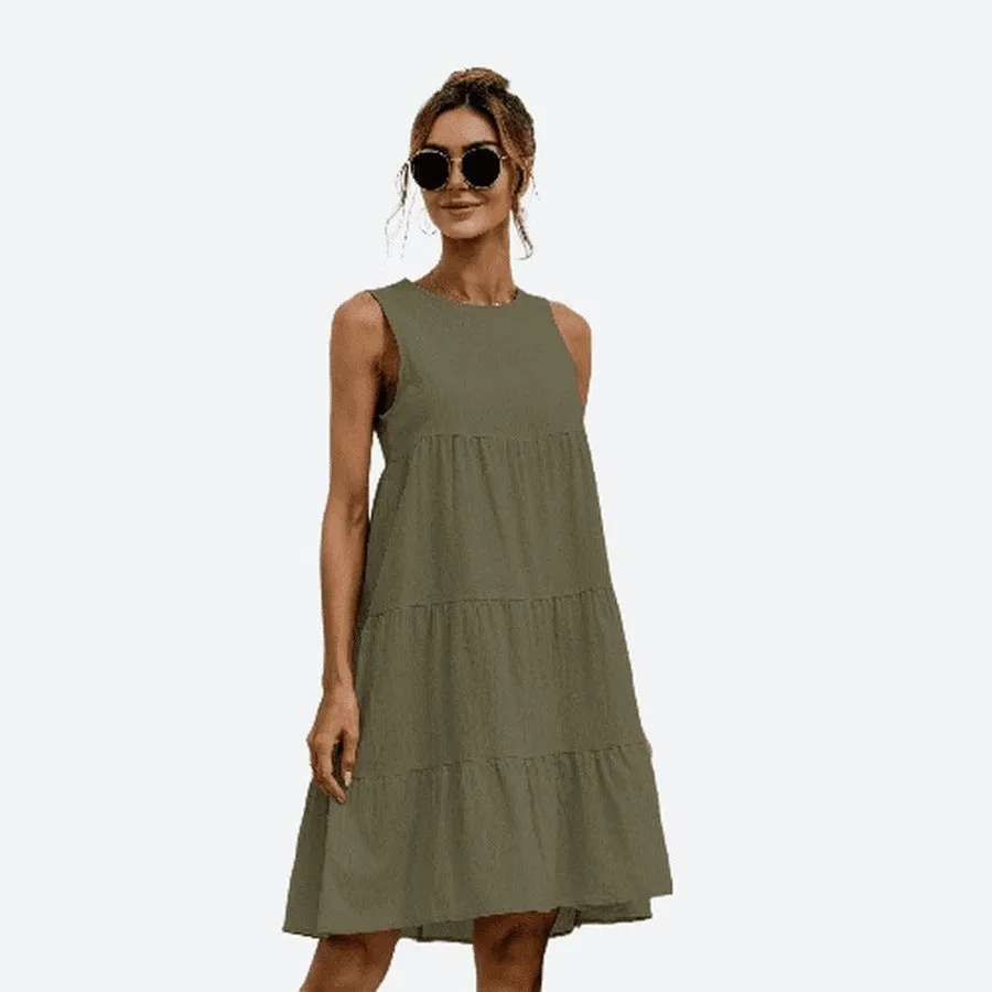 Chic Sleeveless Tiered Cotton Dresses