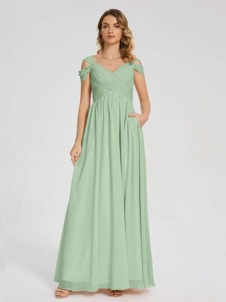 Dark Sage Bridesmaid Dresses Charlee Flowy Split Chiffon Bridesmaid Dresses