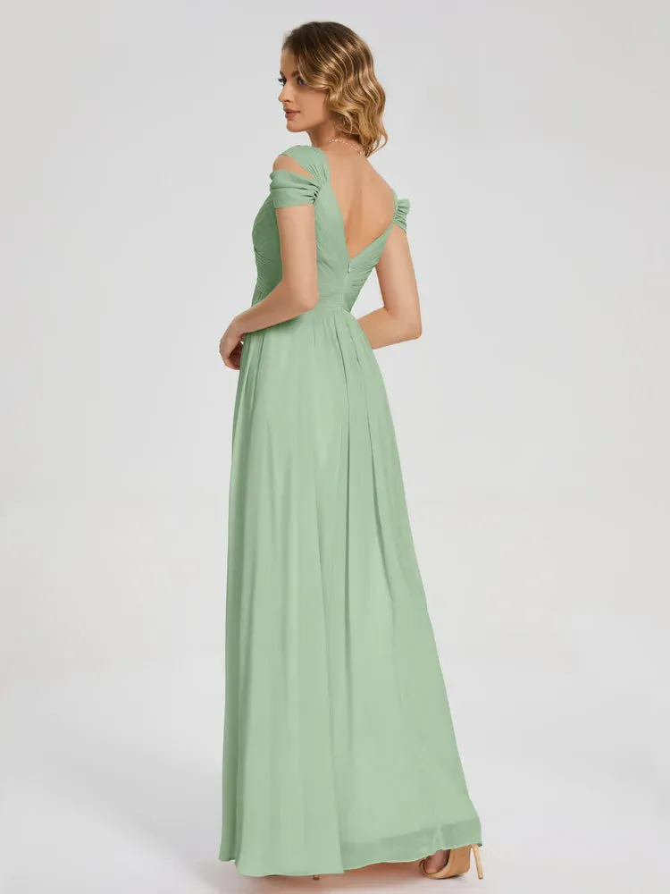 Dark Sage Bridesmaid Dresses Charlee Flowy Split Chiffon Bridesmaid Dresses