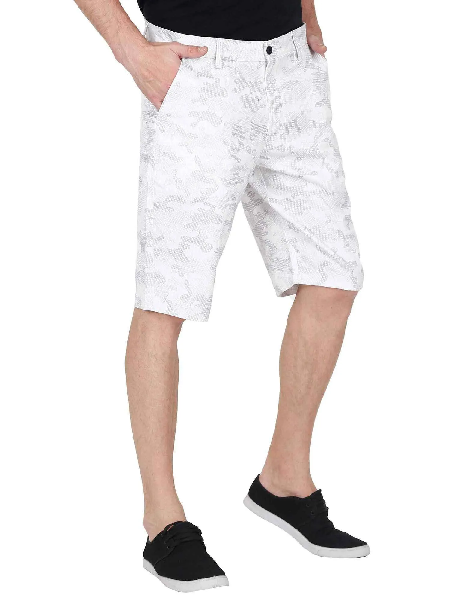 Elijaj Men White Camouflage Printed Shorts