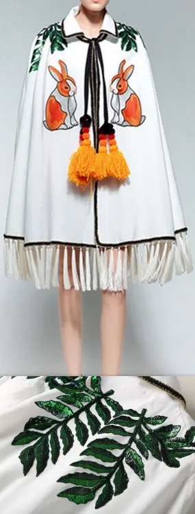 Embroidered Fringed Cape