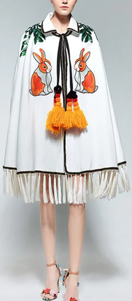 Embroidered Fringed Cape