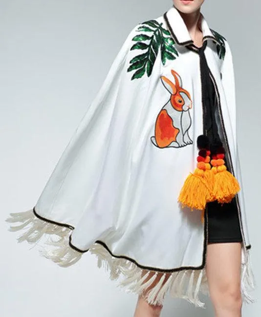 Embroidered Fringed Cape