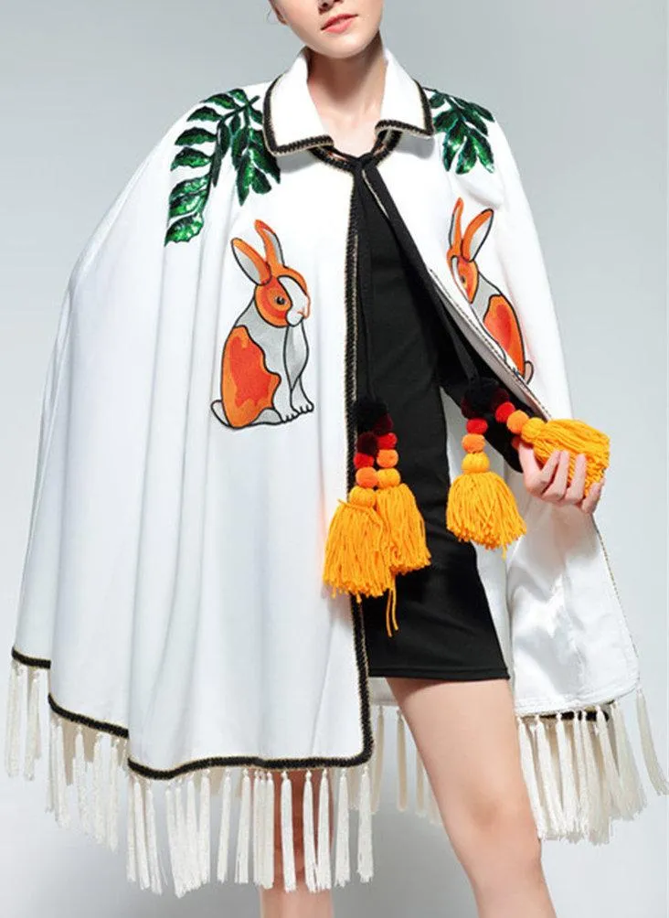 Embroidered Fringed Cape