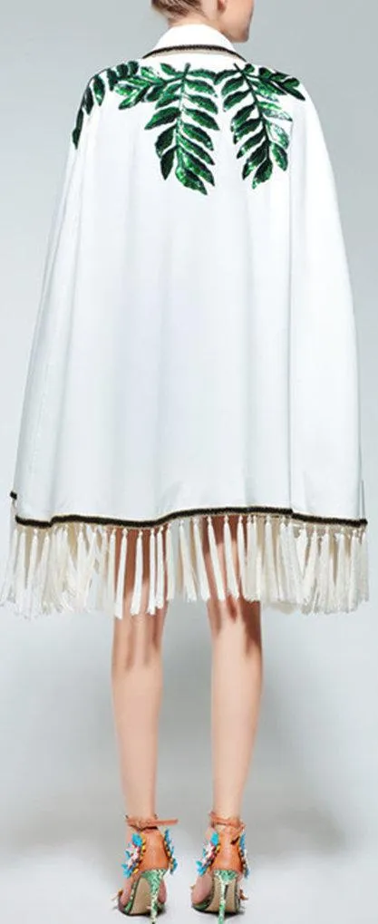 Embroidered Fringed Cape