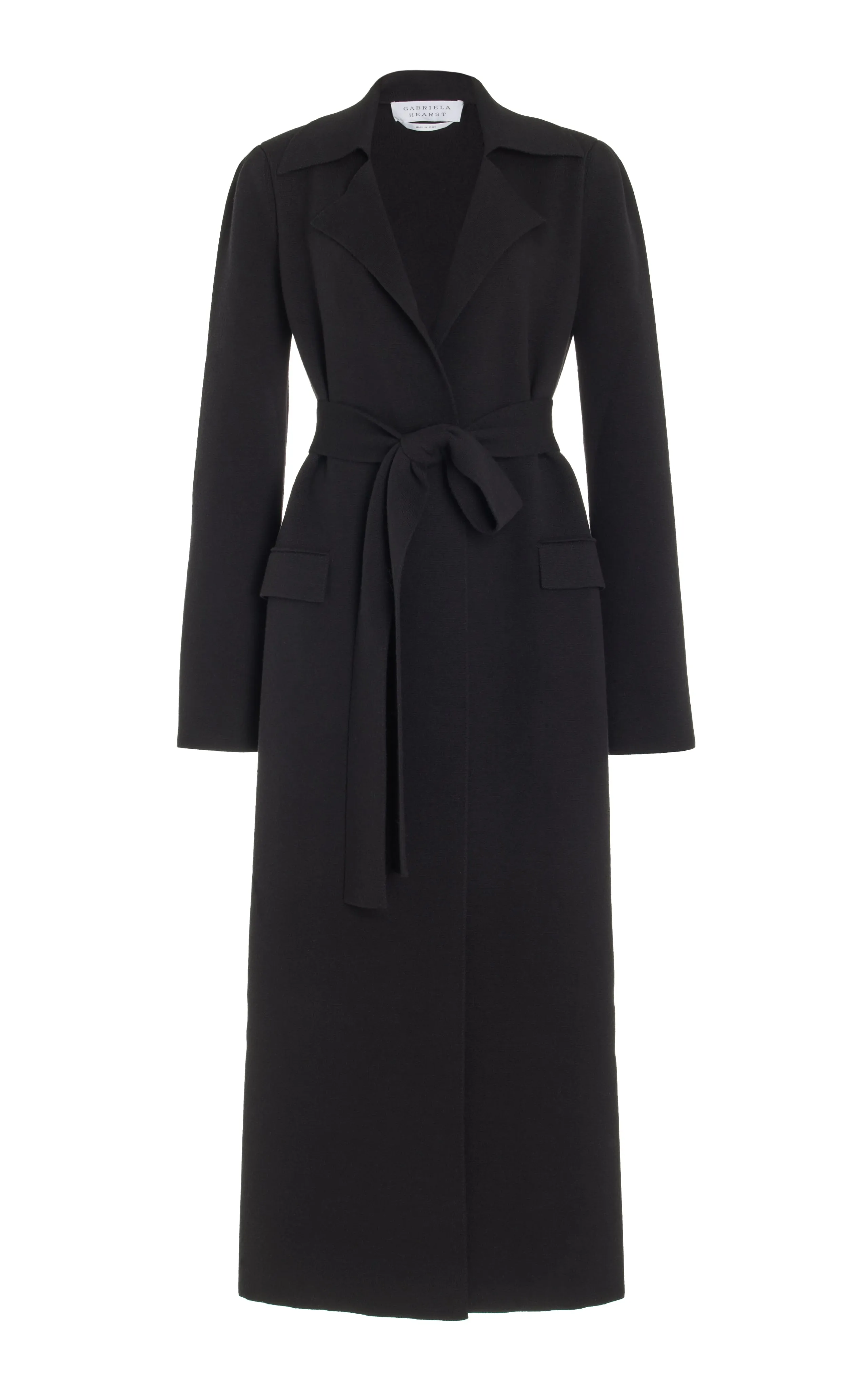 Evan Knit Trench Coat in Black Wool