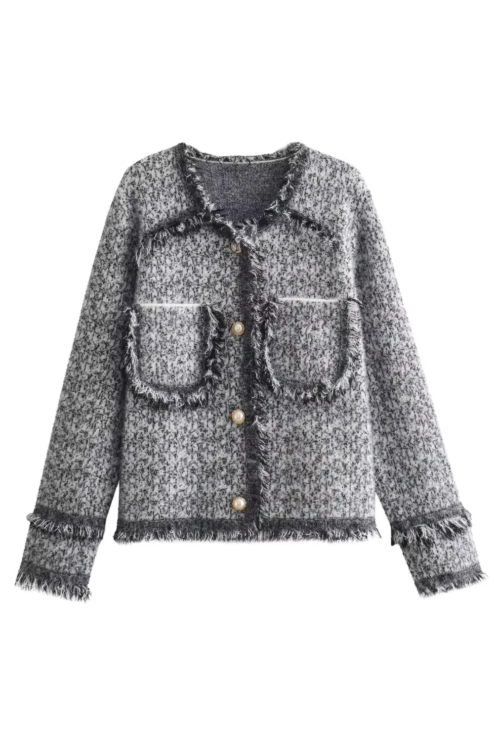 'Fatima' Round-Neck Fringed Knitted Jacket