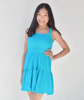 FBZ Girls Turquoise Gauze Smock Sleeveless Dress