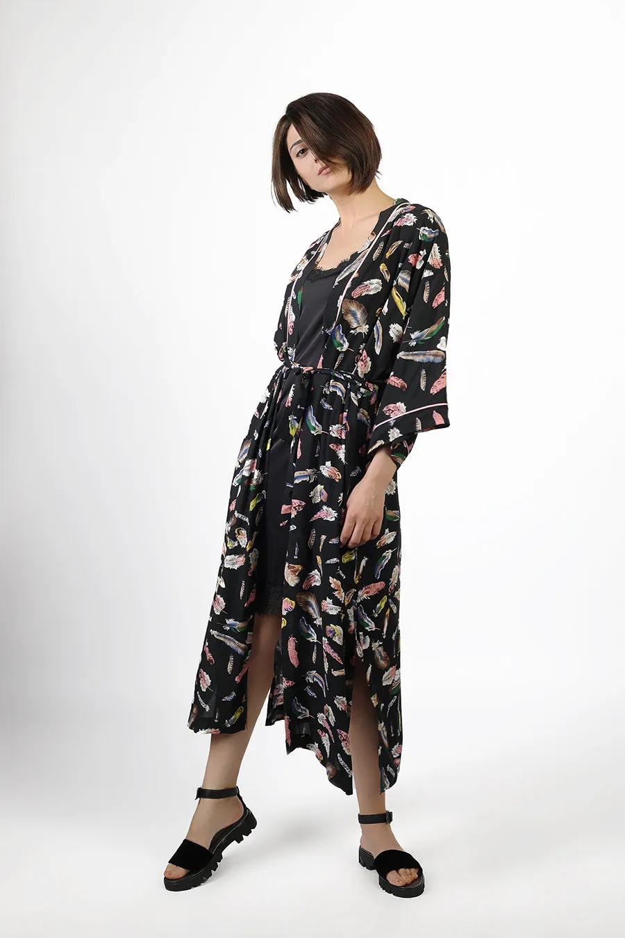 Feather Print Cotton Robe