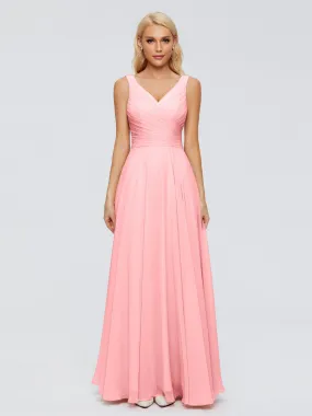 Flamingo Pink Bridesmaid Dress Ryleigh Flowy Chiffon Bridesmaid Dresses With Bow