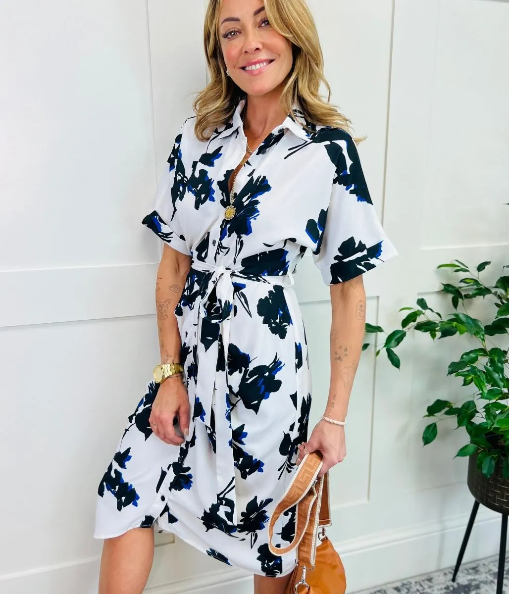 Floral Crepe Shirt Midi Dress