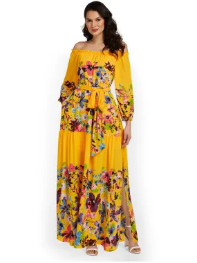 Floral-Print Off-The-Shoulder Maxi Dress