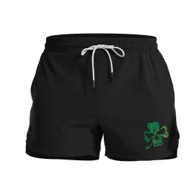 Four Leaf Clover Skull Graphic Shorts