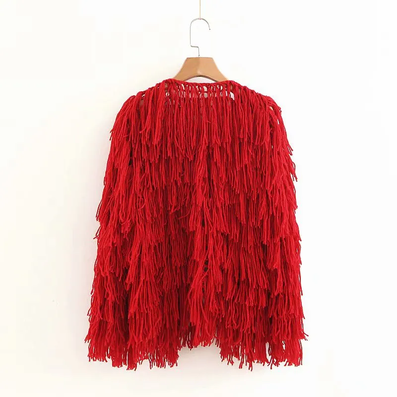 Fringed Openwork Knitted Cardigan Coat