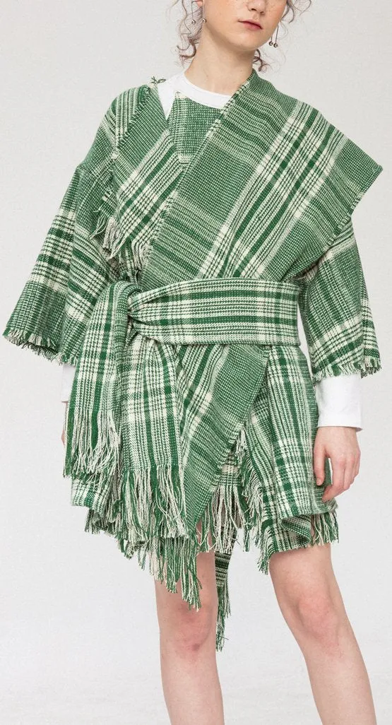 Fringed Plaid Short Coat