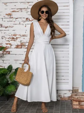 Full Size Slit V-Neck Sleeveless Midi Dress