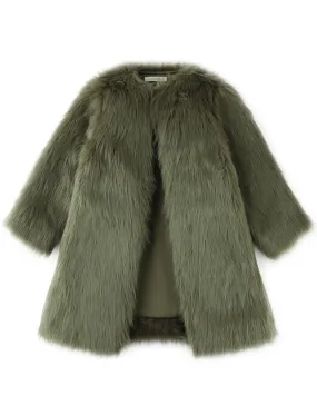 GIRLS COAT IN CRIMPED FRINGED POLY FUR