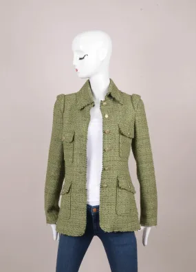 Green and Black Four Pocket Buttoned Tweed Jacket