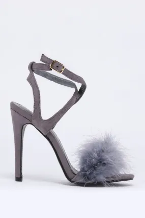 Grey Crazy Fur High Heel Strappy Sandal