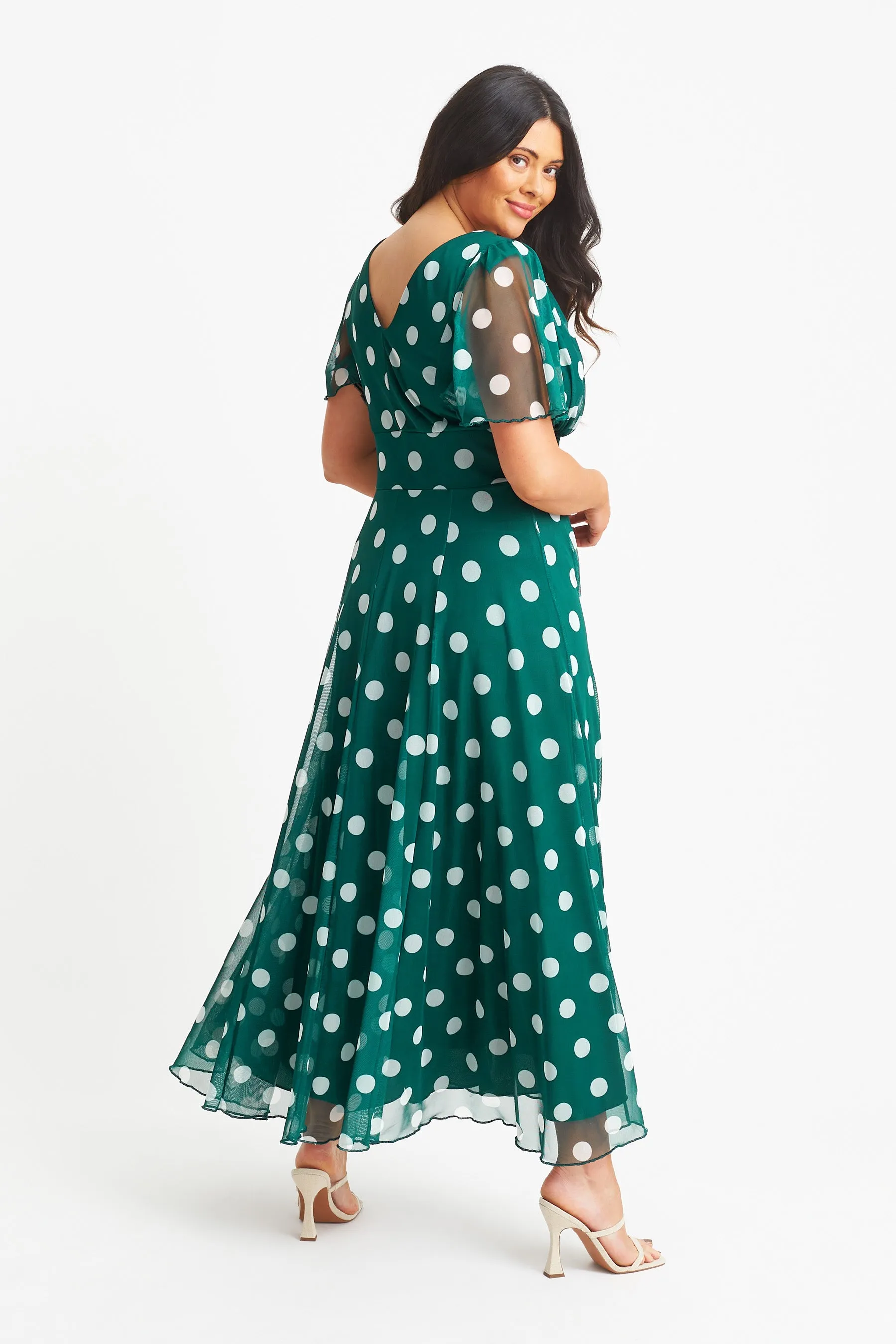 Isabelle Bottle Green Lollidot Print Float Sleeve Maxi Dress