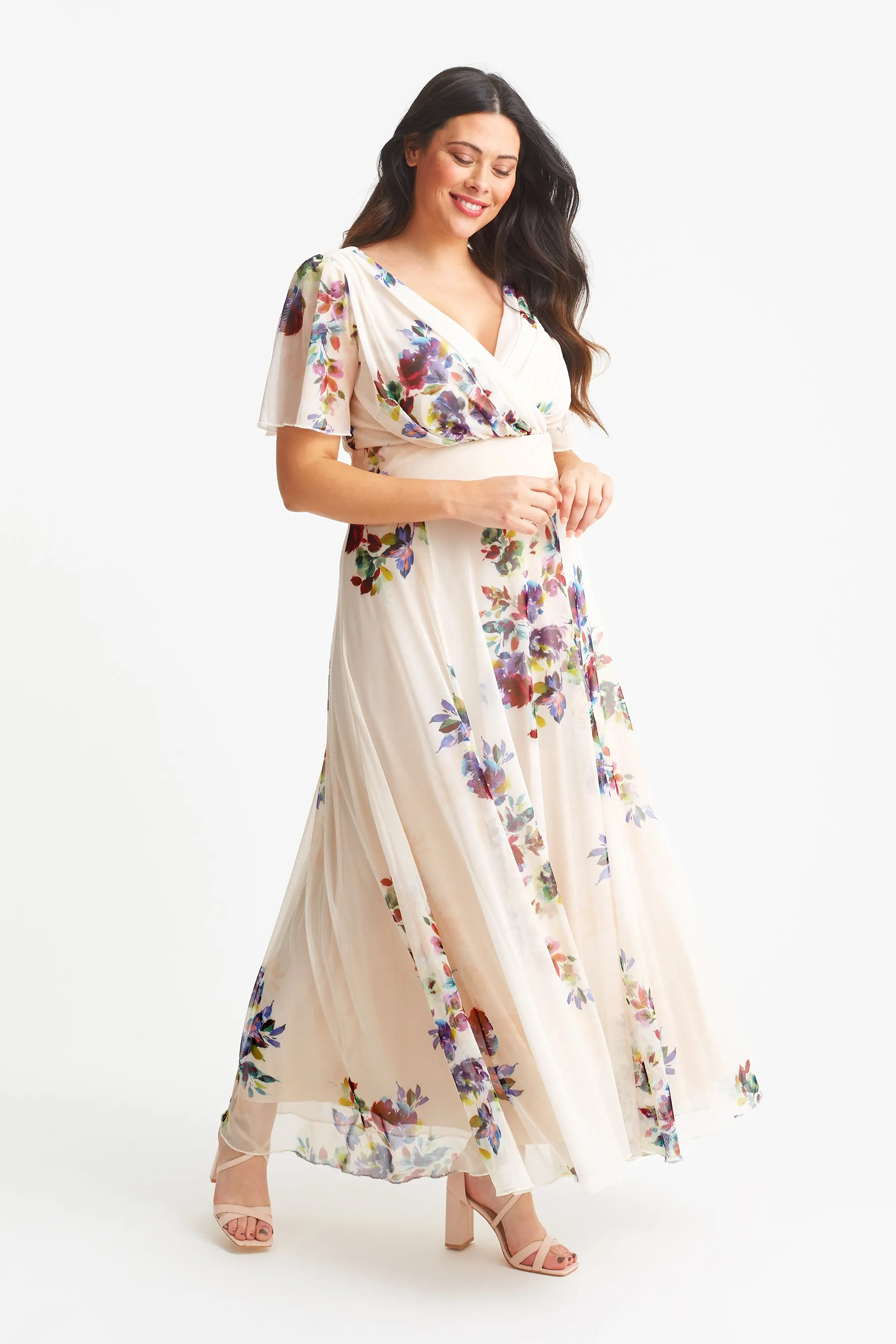 Isabelle Ivory Multi Float Sleeve Maxi Dress