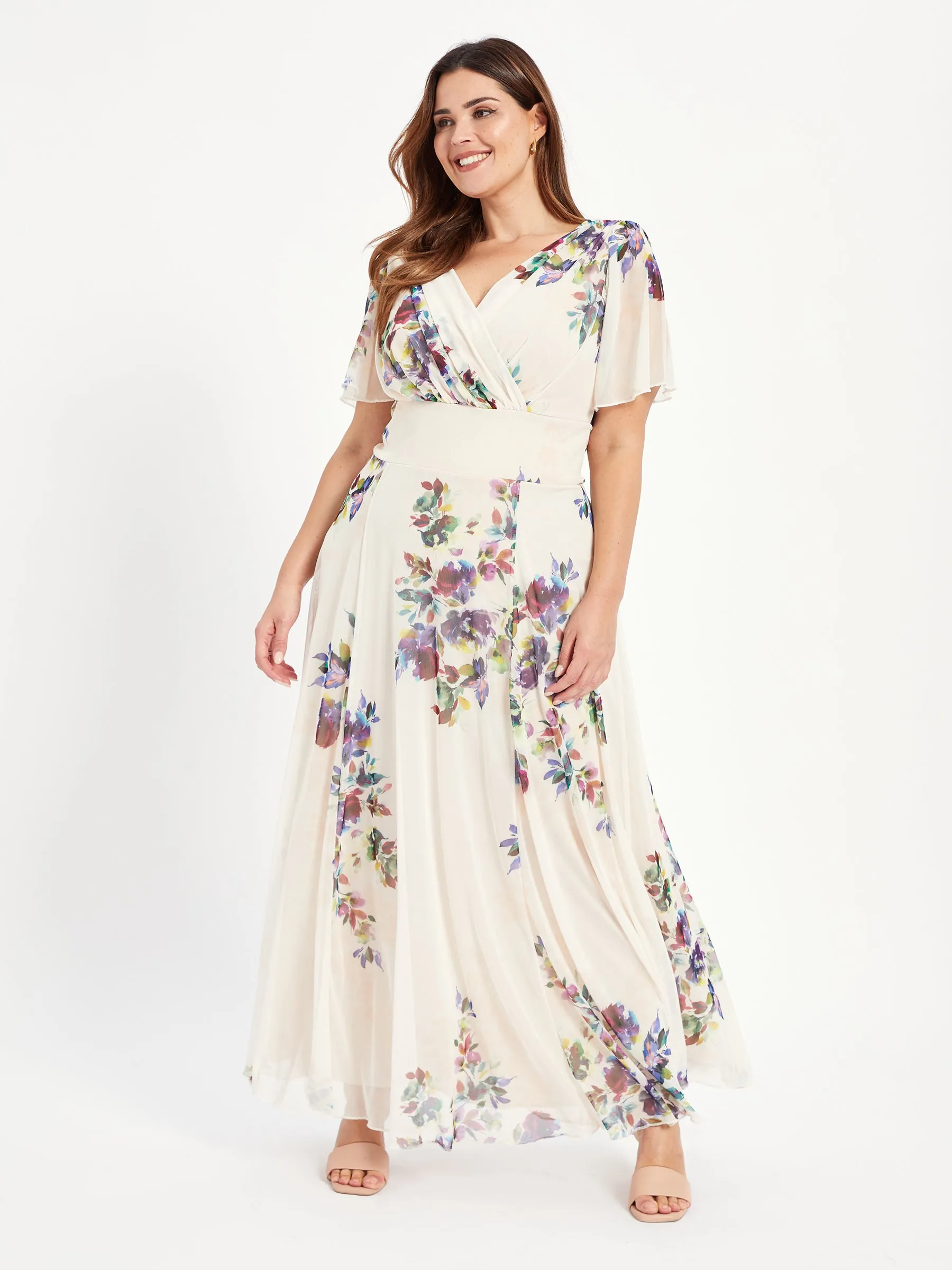 Isabelle Ivory Multi Float Sleeve Maxi Dress