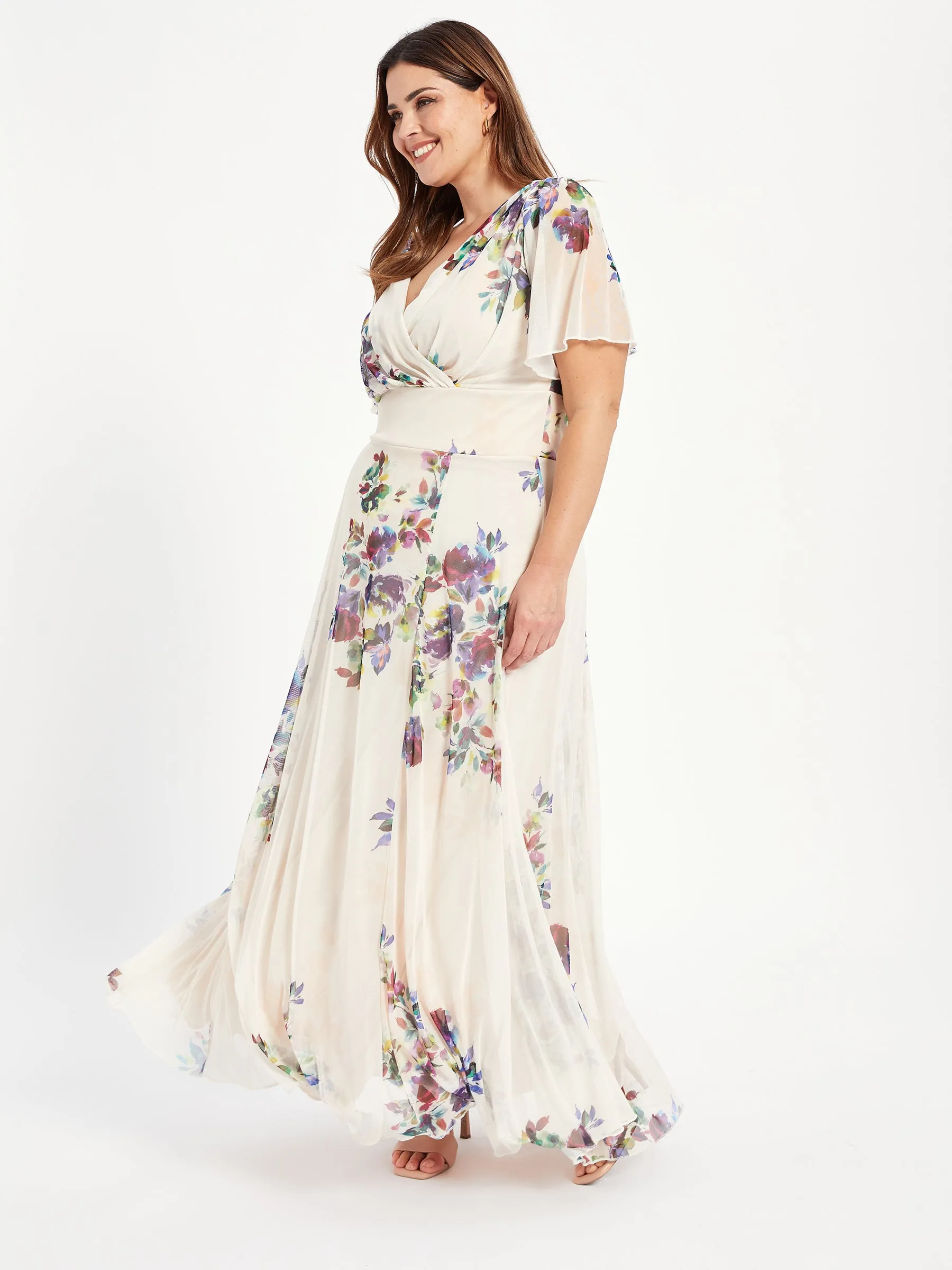 Isabelle Ivory Multi Float Sleeve Maxi Dress